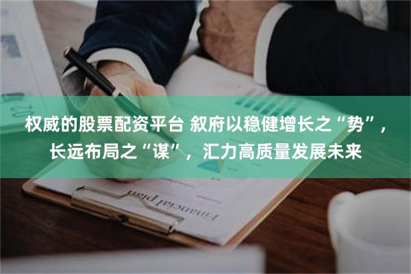 权威的股票配资平台 叙府以稳健增长之“势”，长远布局之“谋”，汇力高质量发展未来
