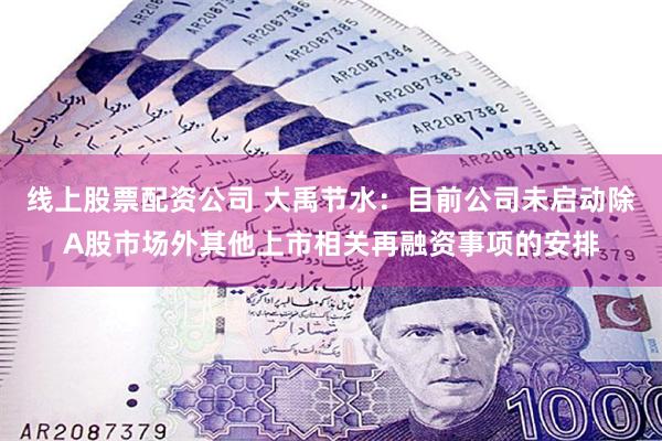 线上股票配资公司 大禹节水：目前公司未启动除A股市场外其他上市相关再融资事项的安排